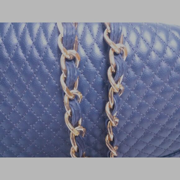 Vintage Worthington Leather Convertible Crossbody Bag Indigo Blue and Gold Chain - Picture 10 of 10